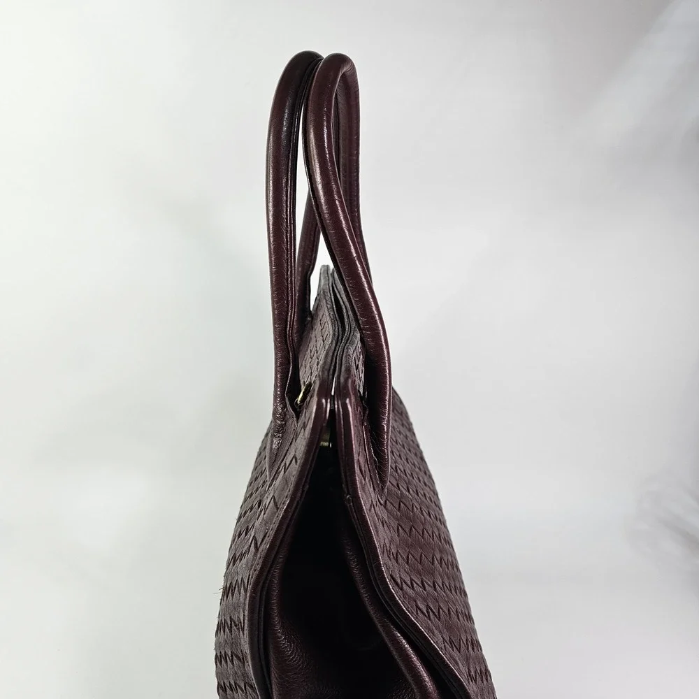 Vtg Monet Woven Leather Tote Shoulder Bag Intrecciato Burgundy Maroon Satchel